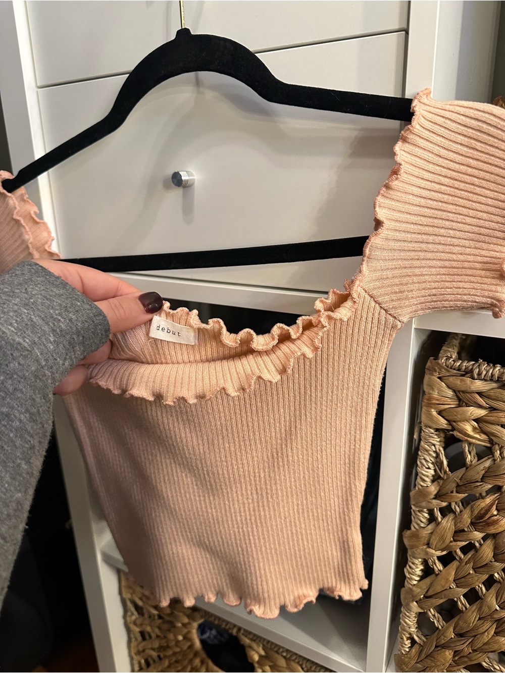 debut Ribbed Ruffle Scoop Crop Top - Light Peach - Picture 2 of 3